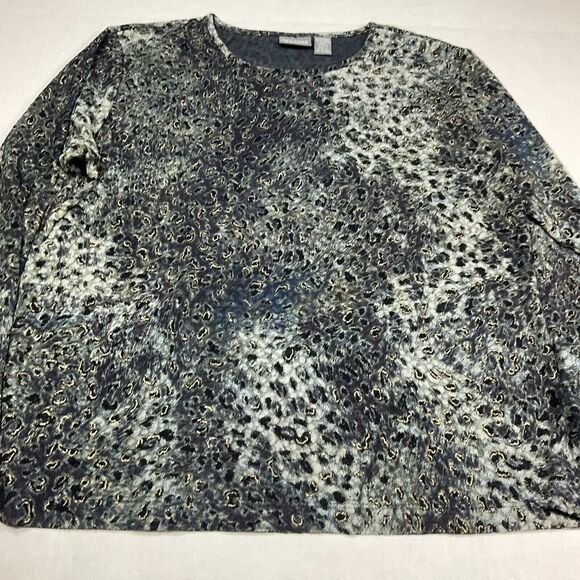 Chicos Additions Womens Blouse Printed Shirt Crew Neck Stretchy Work Top 3 XL - Picture 2 of 11